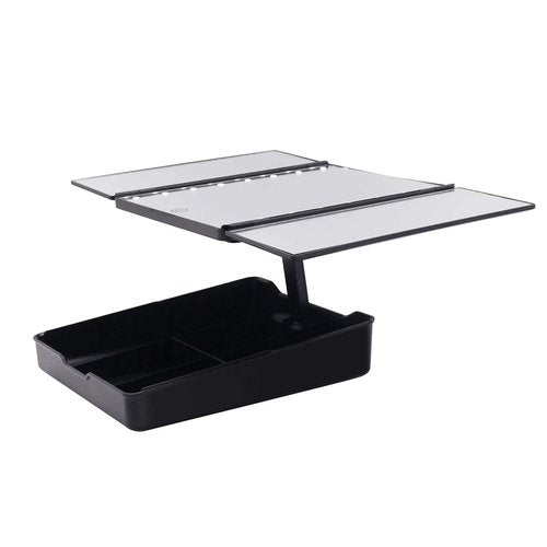 Impressions Touch Trifold LED Makeup Mirror with Vanity Organizer, 7X Magnifying Desk Mirror with Standing Base and USB Cable (Black)