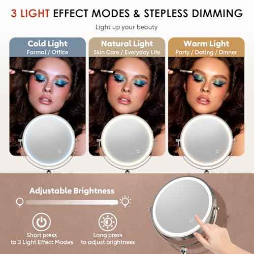 9" Wall Mounted Lighted Makeup Mirror,4000mAh Rechargeable Double Sided 1X/30X Magnifying Mirror with Light,Touch Dimmable,Extended Arm 360 Rotation Wall Mounted Makeup Mirror 3 Color Lights-N