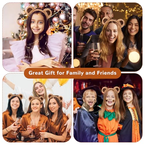 Brown Bear Ears Headband Party Headwear Makeup Face Washing Hairband Cute Animal Hair Bands Festival Cosplay Costume Decoration Hair Hoops for Women Girls Christmas