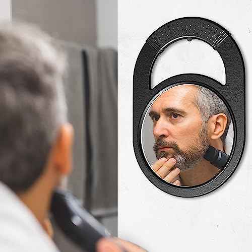TASALON Unbreakable Hand Mirror, Hand Mirrors with Handle, Salon, Barber Mirror for Hair, Anti-Slip Hand Held with Rubber Grip for Travel, Makeup, Shaving, Shower, Camping - Black