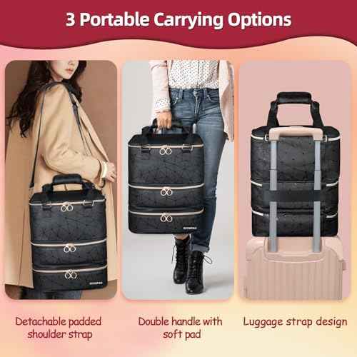 Nail Polish Organizer Bag Holds 84 Bottles (15ml/0.5fl.oz)& Nail Lamp, 3 Layers Detachable Nail Kit Storage Case PU Leather, Large Travel Nail Supplies Shoulder Bag for Manicure Tools (Black)