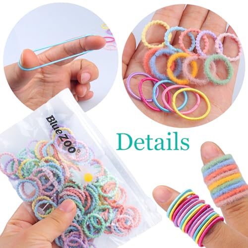 300PCS Elastic Hair Bands for Kids and Women, 3 Styles Small Thin Hair Ponytail Holder, Baby Girls Hair Ties No Damage, Diameter 1.0inch Mini Colorful Rubber Bands Accessories, Daughter Birthday Gift