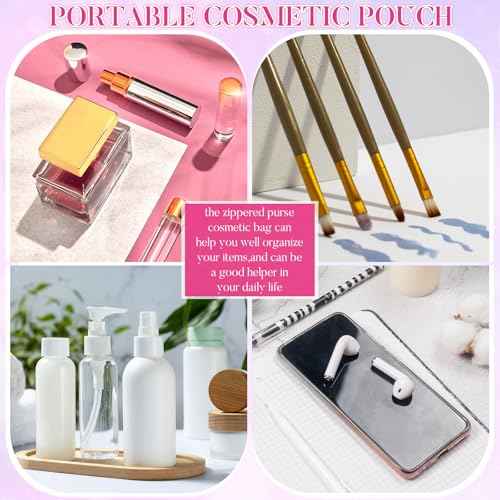 12 PCS Pink Inspirational Canvas Makeup Bags Bulk Makeup Bags for Women Inspirational Quotes Cosmetics Bags with Zipper Gift for Valentine's Day Christmas Graduation