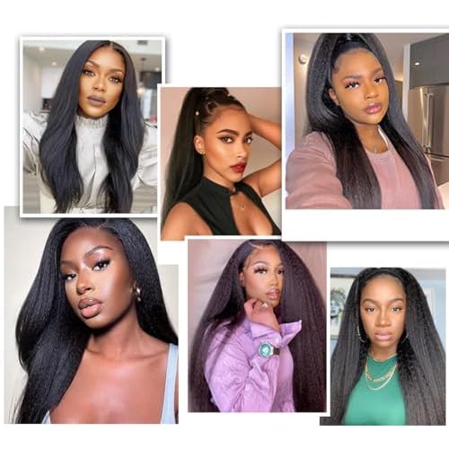 Hair Bundles 12A Yaki Kinky Straight Human Hair 3 Bundles 100% Unprocessed Mongolian Virgin Human Hair Kinky Straight Bundles Yaki Hair Natural Color (18 20 22)