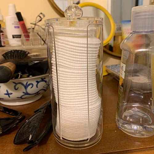 Cosmetic Cotton Pad Holder - Acrylic Makeup Remover Organizer with Dispenser & Storage Rack