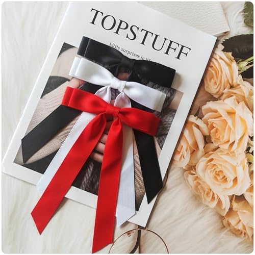 Hair Accessories - 3PCS Barrettes with Metal Clips for Women, Teens, and Girls (Black, White, Red)