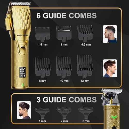 FADEKING¢ç Professional Hair Clippers & Beard Trimmer Set for Men ? Cordless Barber Clippers with LCD Display, Precision Trimmer & Travel Case ? Gifts for Men Husband Father (Gold + Bronze)