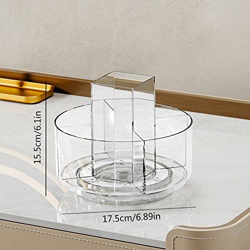 LINFIDITE 360 Rotating Makeup Organizer Clear Cosmetic Storage Holder Tray with 6 Compartment Makeup Brush Lip Gloss Organizer Case for Bathroom Cabinet Vanity Desktop