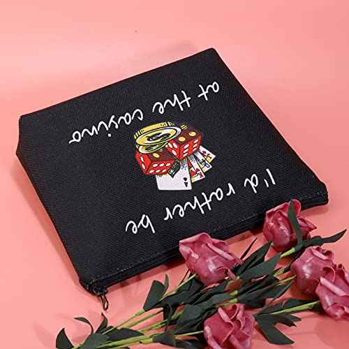 JXGZSO Gambler Gift I'd Rather Be At The Casino Makeup Bag Lucky Dice Pouch Bag Casino Lover Gift (Casino black)