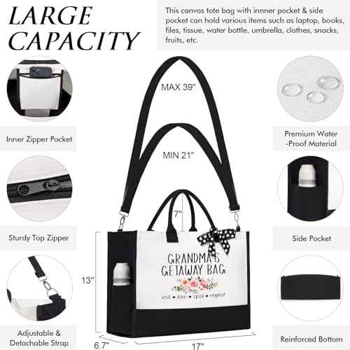 Best Grandma Gifts, Christmas Gifts for Grandma from Granddaughter Grandchildren Grandkids, Nana Birthday Gift Grandmother Canvas Tote Bag Makeup Bag Set for Gigi Unique Grandmother New Granny Gift