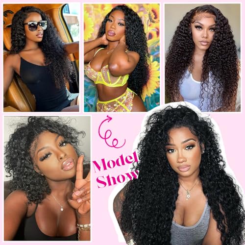 24 Inch Deep Wave Lace Front Wigs Human Hair 200 Density 13x6 HD Lace Frontal Wigs for Women Deep Curly Glueless Wigs Human Hair Pre Plucked with Baby Hair