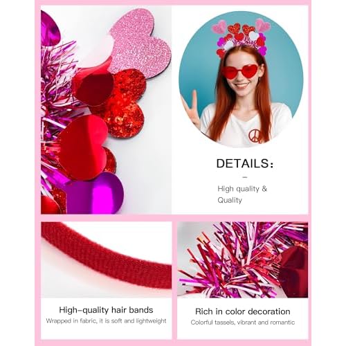 Valentine Heart Headband and Heart Sunglasses for Halloween Valentine's Day Wedding Birthday Party Accessoires