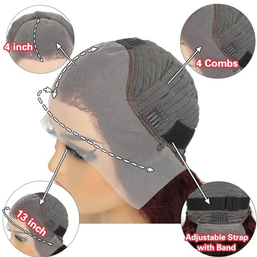 ABALON 99j Burgundy Body Wave Lace Front Wigs Human Hair Wine Red 13x4 HD Lace Frontal Wigs Human Hair Pre Plucked 200% Density Glueless Wigs for Women 20 Inch