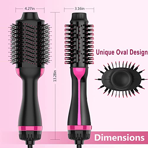 Hair Dryer Brush, 4 in 1 One Step Hair Dryer and Styler Volumizer, Professional Hot Air Brush with Negative Ion Anti-frizz Blowout for Drying, Straightening, Salon, Black Pink