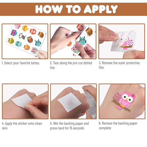 96PCS Owl Temporary Tattoos Stickers for Kids - Cute Party Favors, Birthday Party Tattoos, Classroom Prizes, Christmas & School Gifts, Fun Tattoos for Boys & Girls