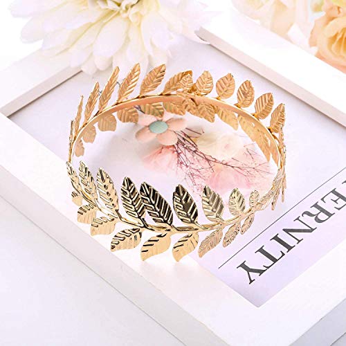 FUNRUN JEWELRY 4PCS Greek Goddess Headband Arm Cuff Bridal Jewelry Set Roman Laurel Leaf Branch Crown Armlet Upper Arm Band Bracelet for Women Party