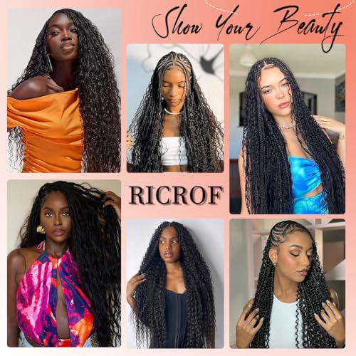 Human Braiding Hair for Boho Braids 12A Deep Water Wave Bulk Human Hair for Braiding No Weft Wet and Wavy Curly Human Hair Extensions (1B-Natural Black-Deep, 110g-28 Inch)