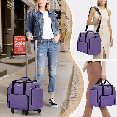 BAFASO Rolling Makeup Case with 3 Removable Pouches and 1 Makeup Brush Bag, Professional Makeup Train Case Cosmetic Bag with Detachable Dolly (Patented), Purple