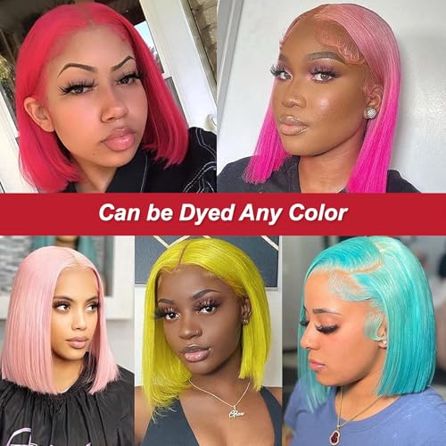 613 Blonde Bob Wigs Human Hair 13x4 HD Lace Front Bob Wig Remy Human Hair Pre Plucked With Baby Hair for Women, 10 Inch Honey Blonde 613 Lace Frontal Wig Glueless Straight Short Bob Wigs 180 Density