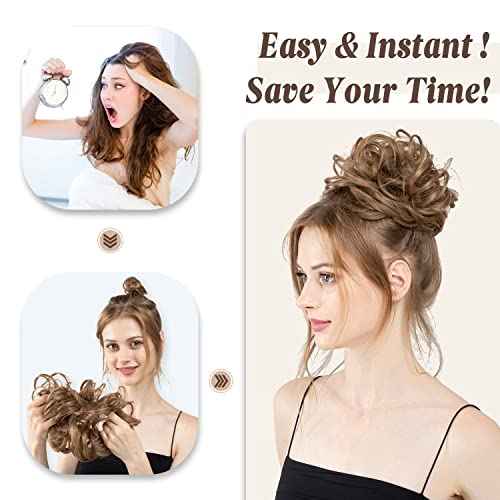 CJL HAIR Large Messy Bun Hair Piece Wavy Curly Scrunchies Synthetic Chignon Ponytail Hair Extensions Thick Updo Hairpieces for Women Dirty Blonde