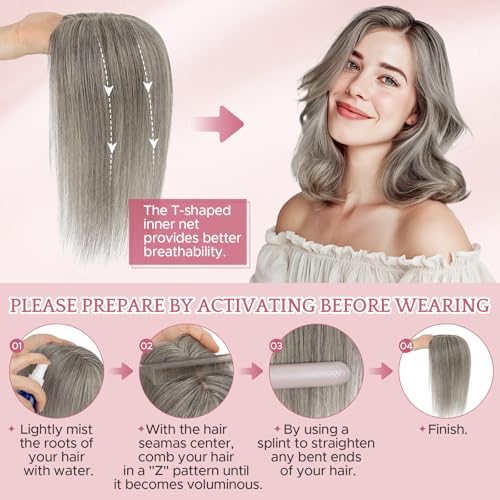 Hair Toppers for Women Real Human Hair with No Bangs 3.1¡¿3.9 Inch Silk Base Clip-In Topper Natural Looking Hairpieces for Women£¨10 Inch,Dark Grey£©