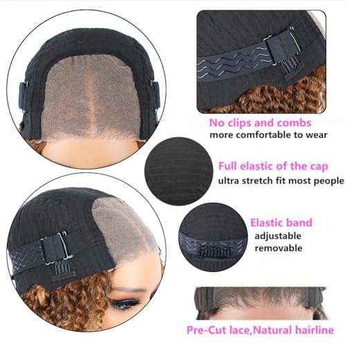 16 inch Wear and Go Glueless Wig Ombre Highlight 4/27 Kinkycurly Wigs Pre Cut Transparent Lace Wig human hair Pre Plucked,Natural Hairline for Women 200% Density