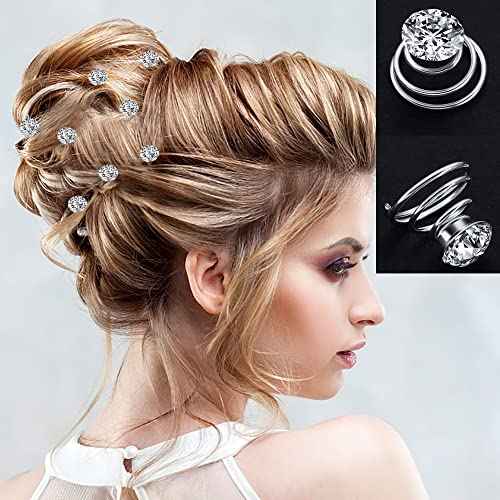 60 PCS 3 Shapes Gems Rhinestone Twister Hair Studs Set Diamond Spiral Pearl Flower Jewels Hair Pins Sticks for Wedding, Bridal, Prom, Party and Special Occasion (Diamond&Pearl&Flower)