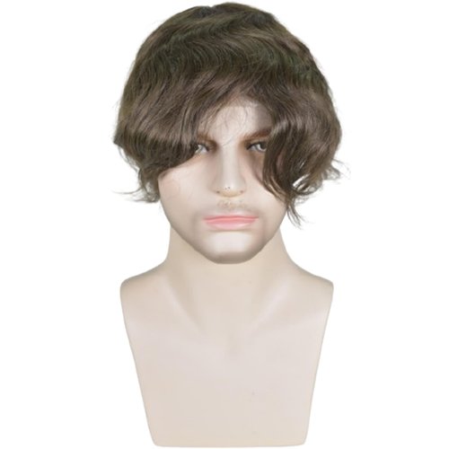 Voloria Men's Hairpiece European Human Hair Toupee 9x7inch Swiss Lace Skin PU Back Hair Replacement Wig 4# Medium Brown Color