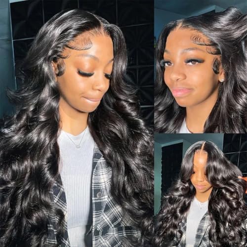 13x6 Body Wave Lace Front Wigs Human Hair Pre Plucked 13x6 HD Transparent Frontal Wigs Human Hair 200 Density Body Wave Glueless Human Hair Wig for Women 28 Inch