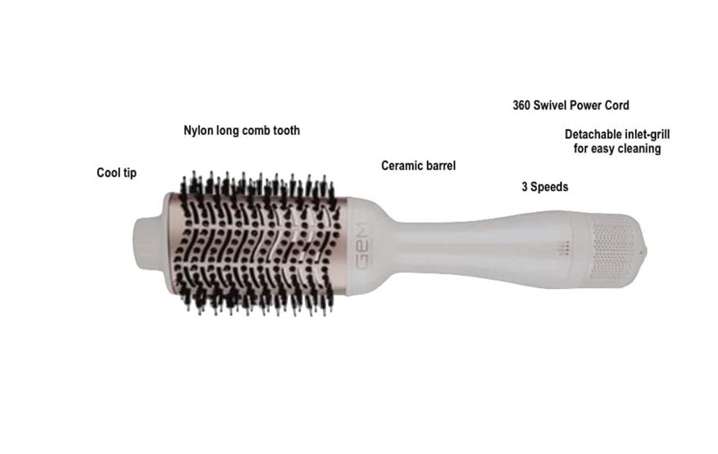 Generic GEM Hot Air Styling Brush for Dry Style Volume Pearl White/Rose Gold Hair Dryer
