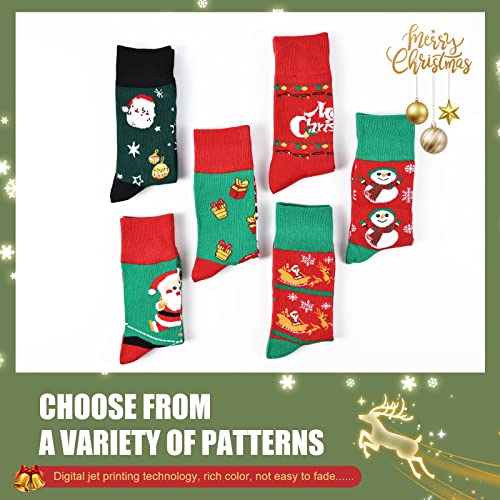 6 Pairs Christmas Socks for Women,Xmas Crew Socks Holiday Gift Novelty Socks US Size 6-13