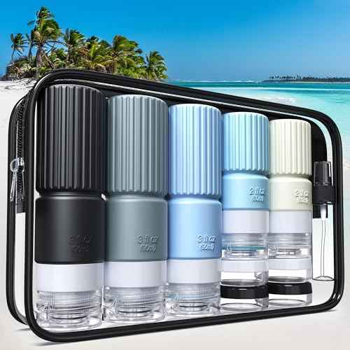 19 pack Travel Bottles for Toiletries,TSA Approved Silicone Travel Containers jar for Toiletries,Leak Proof 3oz Refillable Liqus Shampoo And Conditioner Travel Essentials toiletry (black)