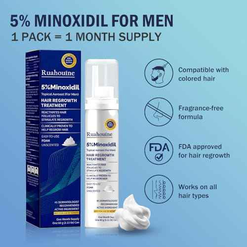 5% Minoxidil Foam for Hair Regrowth, Topical Hair Loss Treatment for Men to Regrow Fuller, Thicker Hair, Rosemary Minoxidil Topical Aerosol, 60ml / 2.11oz