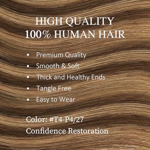 DNE Tape in Hair Extensions Real Human Hair 24 inches 20Pcs/50g/Pack Seamless Dark Brown to Chestnut Brown#T4-P4/27 Straight Invisible Double Sided Tape in Hair Extensions for Women/Girls
