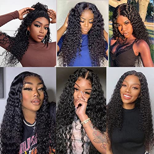 Deep Wave Bundles (12 14 16+10) 100% Unprocessed 3 Bundles Human Hair with 4x4 HD Lace Free Part Baby Hair Closure 10A Natural Color