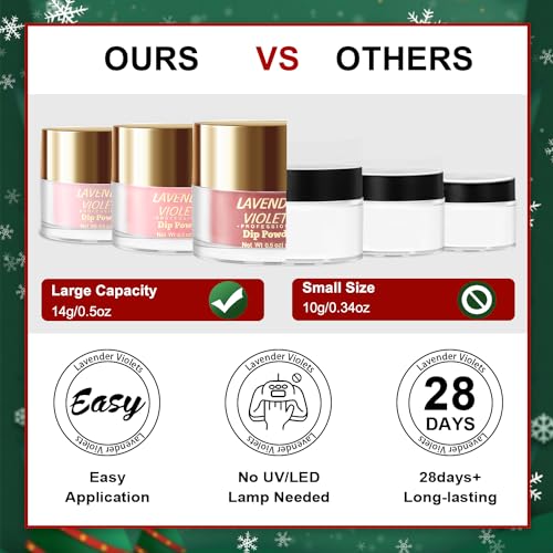 Lavender Violets Dip Powder Nail Kit, Large Capacity Set - 6 Colors Yellow Pumpkin Orange Red Green Dipping Powder for Halloween Christmas Nail Art Manicure J222