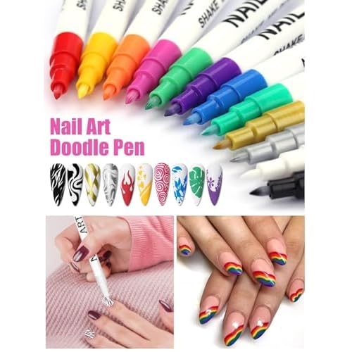 12 Color 3D Nail Art Pens Set, Kalolary Nail Pens Nail Point Graffiti Dotting Pen Drawing Painting Liner Brush for DIY Nail Art Beauty Adorn Manicure Tools