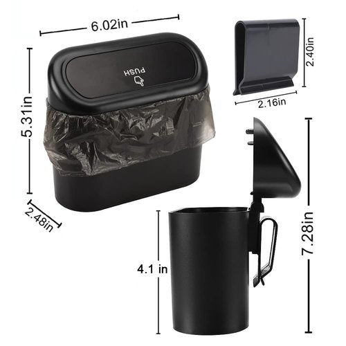 Accmor Car Trash Can with Lid, 2 Pack Mini Auto Dustbin Garbage Organizer Holder, Portable Hanging Wastebasket Trash Container Bin with Plastic Bags for Vehicle, Home, Office (Black+Red)