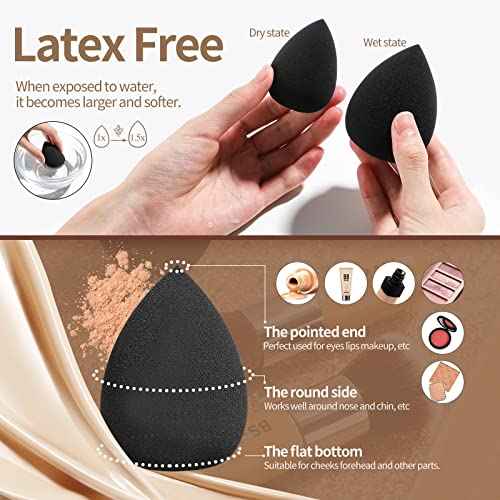 BS-MALL Makeup Brush Set 11Pcs Bamboo Synthetic Kabuki Brush Set Foundation Powder Blending Concealer Eye shadows Blush Cosmetics Brushes with Organizer Bag & Makeup Sponge (style, Count, 12)