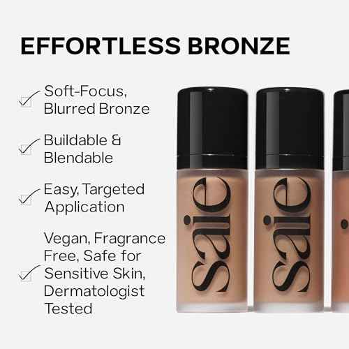 Saie Dew Bronze - Hydrating Liquid Bronzer Stick For a Sun Kissed Glow - Liquid Contour Stick Infused with Nourishing Skin Care Ingredients - Sculpted Face Makeup Essential - Sand (0.4 oz)
