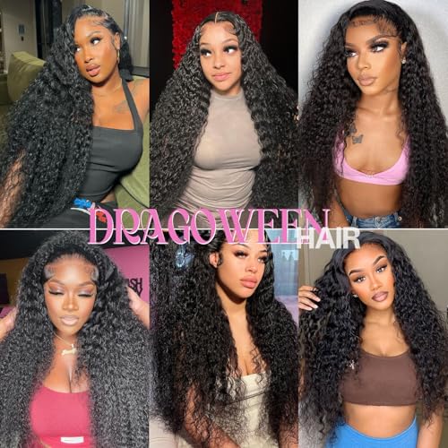 Deep Wave Lace Front Wigs Human Hair 200 Density 13x6 HD Transparent Lace Front Wigs for Women Pre Plucked Deep Curly Lace Frontal Wig Human Hair Glueless Wigs Natural Black 26 Inch