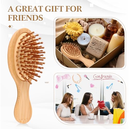 10 Pack Mini Bamboo Hair Brush Bulk Pocket Travel Small Hairbrush Long Short Wet Dry Hair Scalp Massage Gifts for Wedding Bridesmaid Party Favors for Women Men (Oval)