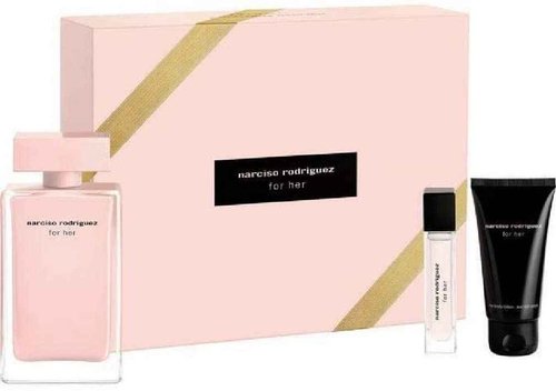 Narciso Rodriguez 3-Piece Set for Her, (3.3 Oz Eau De Parfum Spray + 0.34 Oz Eau De Parfum Spray + 1.6 Oz Body Lotion)