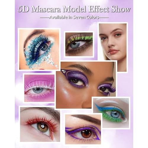 5D Colored Mascara for Eyelashes-3 Colors Blue Purple Green Longlasting Waterproof Mascara Volume and Length,Curling Fiber rimel de pesta?as,Thanksgiving Cosplay Eye Makeup Gift for Women Girl