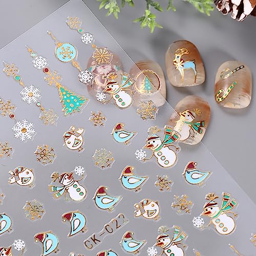 12 Sheets Christmas Nail Art Sticker 3D Self-Adhesive Nail Decals Art Design Holographic Cute Santa Claus Elk Nail Art Sticker for Women Manicure Decoration Acrylic Nails DIY Nails Art Supplies
