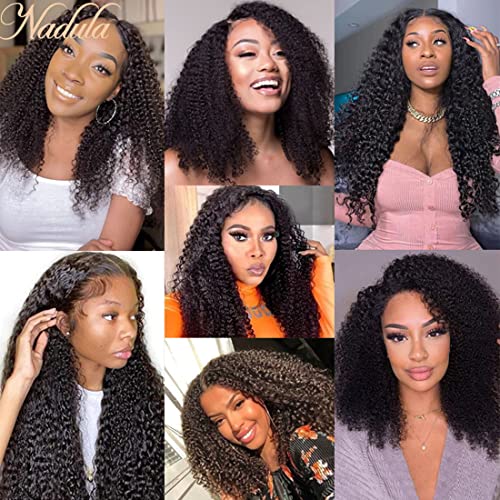 Nadula V Part Wig Kinky Curly Human Hair No Leave Out Glueless Upgraded U Part Wigs for Women,10A Malaysian Afro Curly V-part Wigs V Shape Clip in Half Wig Beginner Friendly 150% Density 14inch