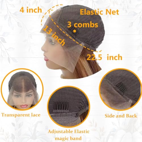 Azkiu Highlight Ombre Lace Front Wig Human Hair 13x4 HD 4/27 Honey Blonde lace frontal Wigs Pre Plucked with Baby Hair 150% Density Colored Body Wave Lace Front wig Human Hair Natural Hairline 14Inch