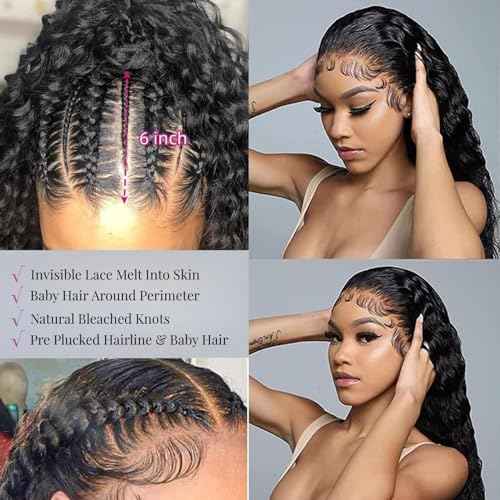 SODLIS Deep Wave Lace Front Wigs Human Hair 180% Density 13x6 Deep Wave HD Lace Frontal Wig Human Hair For Women Deep Curly Wigs Pre Plucked with Baby Hair (28 Inch)