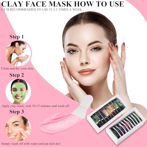 Clay Mask Set 20 Pods, Face Mask Skin Care, Green Tea, Turmeric, Dead Sea Mud, Rose, 24K Gold, Eggplant, Avocado, Mud Mask Deep Cleansing Skin, Blackhead Removal, Men & Women Facial Mask