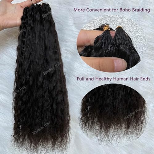 Knotless Crochet Human Hair Braids Extensions Pre Separated Wet and Wavy Brazilian Virgin Human Hair Braiding Bundles With Threading for Black Women Micro Link Meadow Hair 18inch 60g